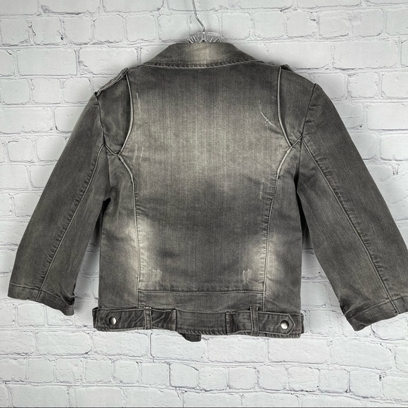 DOMINO women's black grey denim distressed moto jean jacket 3/4 sleeves, size M - Picture 13 of 13